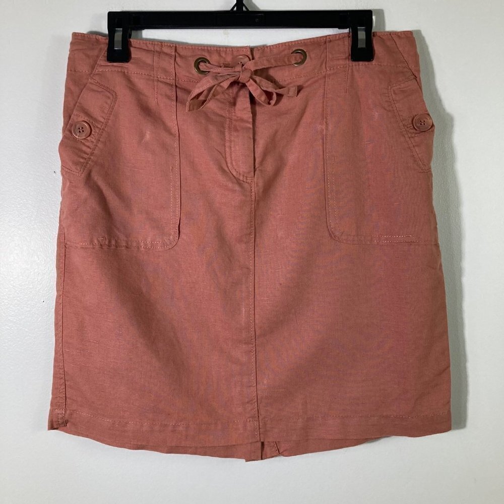 Womens Kenar Linen Cotton Skirt Tie‎ Front Pockets Mauvey Pink 6 Linen Cotton